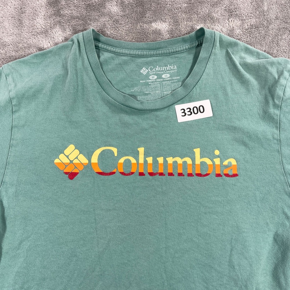 Columbia‎ T-Shirt Mens Medium Teal Short Sleeve Sunset Logo Graphic Tee